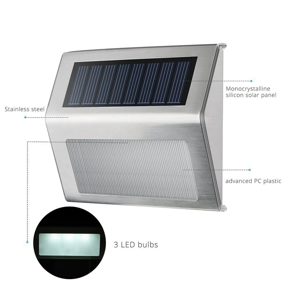 

2 pcs Led Solar Lights Outdoor Stainless Steel Eco-Friendly Auto Charging Garden Courtyard Pathway Solar Street Lamp Sensor