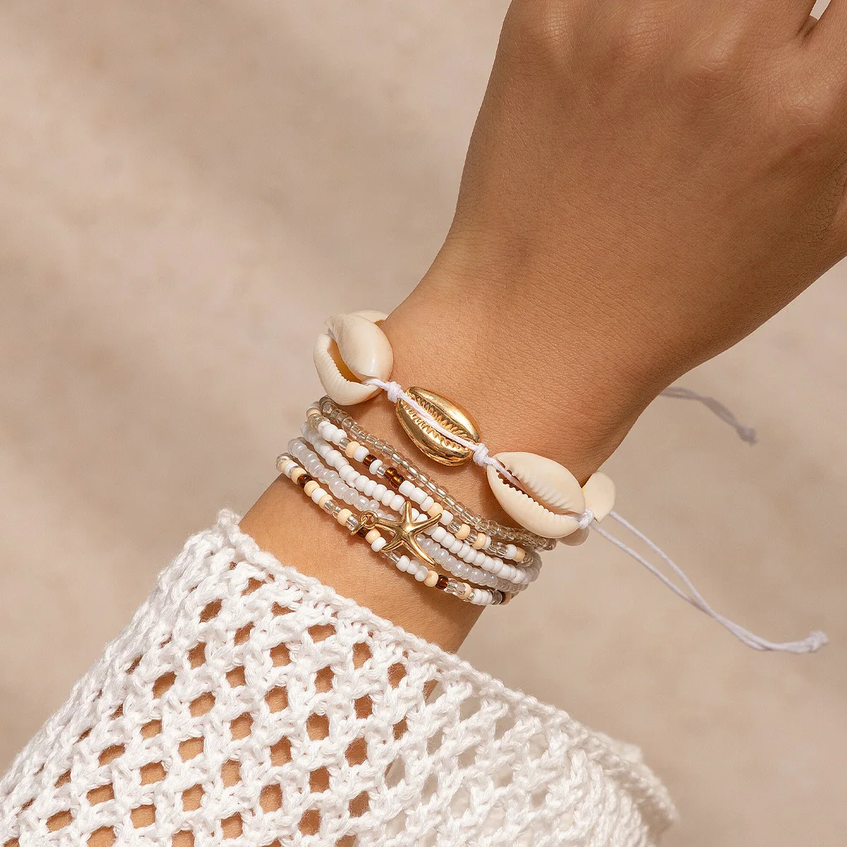 Rural Vacation Style Shell Rice Bead Bracelet Bracelet Beach Starfish Bead Bracelet Set For Women