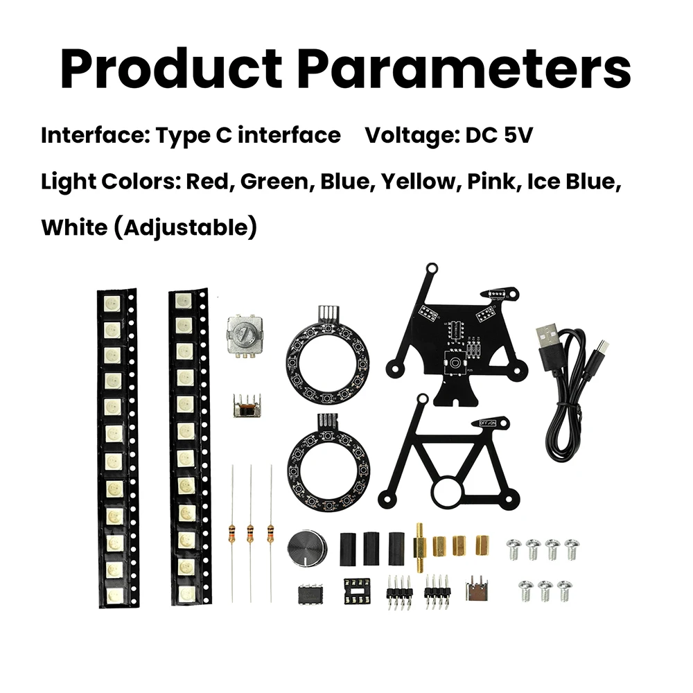 DC 5V Bicycle Electronics Kit with RGB Light and Knob Control for Color Adjustment, Speed Control, Solder-Your-Own DIY Parts,