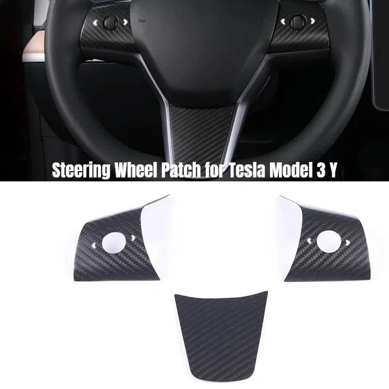 

Steering Wheel Patch for Tesla Model 3 Y 2017-2023 Real Dry Carbon Fiber 3K 240G Steering Sticker Covers Decoration Accessories