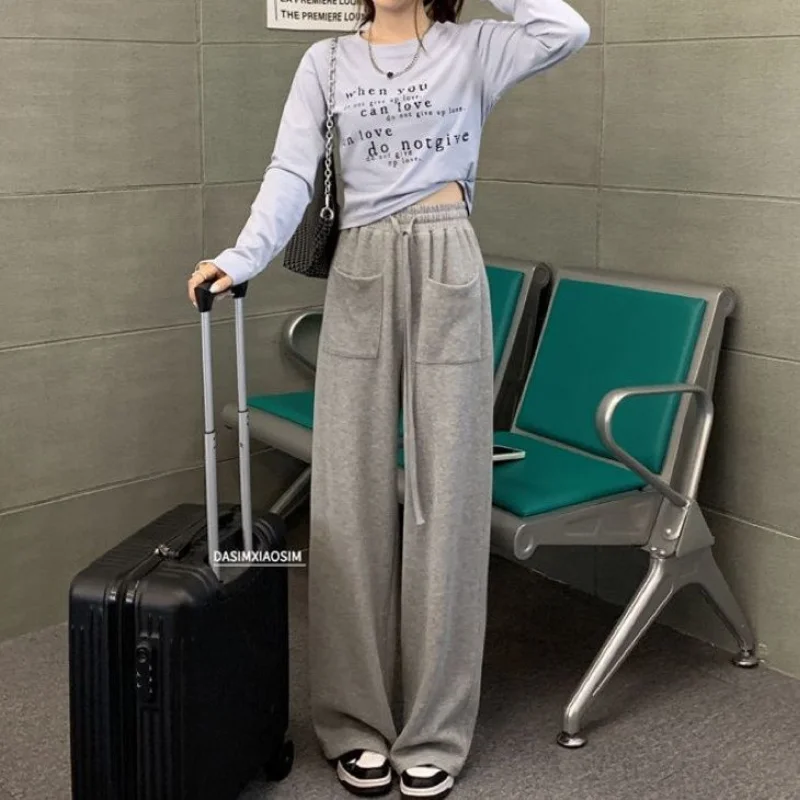 Gray Wide Leg Pants Women Y2k Streetwear School Sweatpants Harajuku Korean Fashion Vintage Loose Casual Trousers