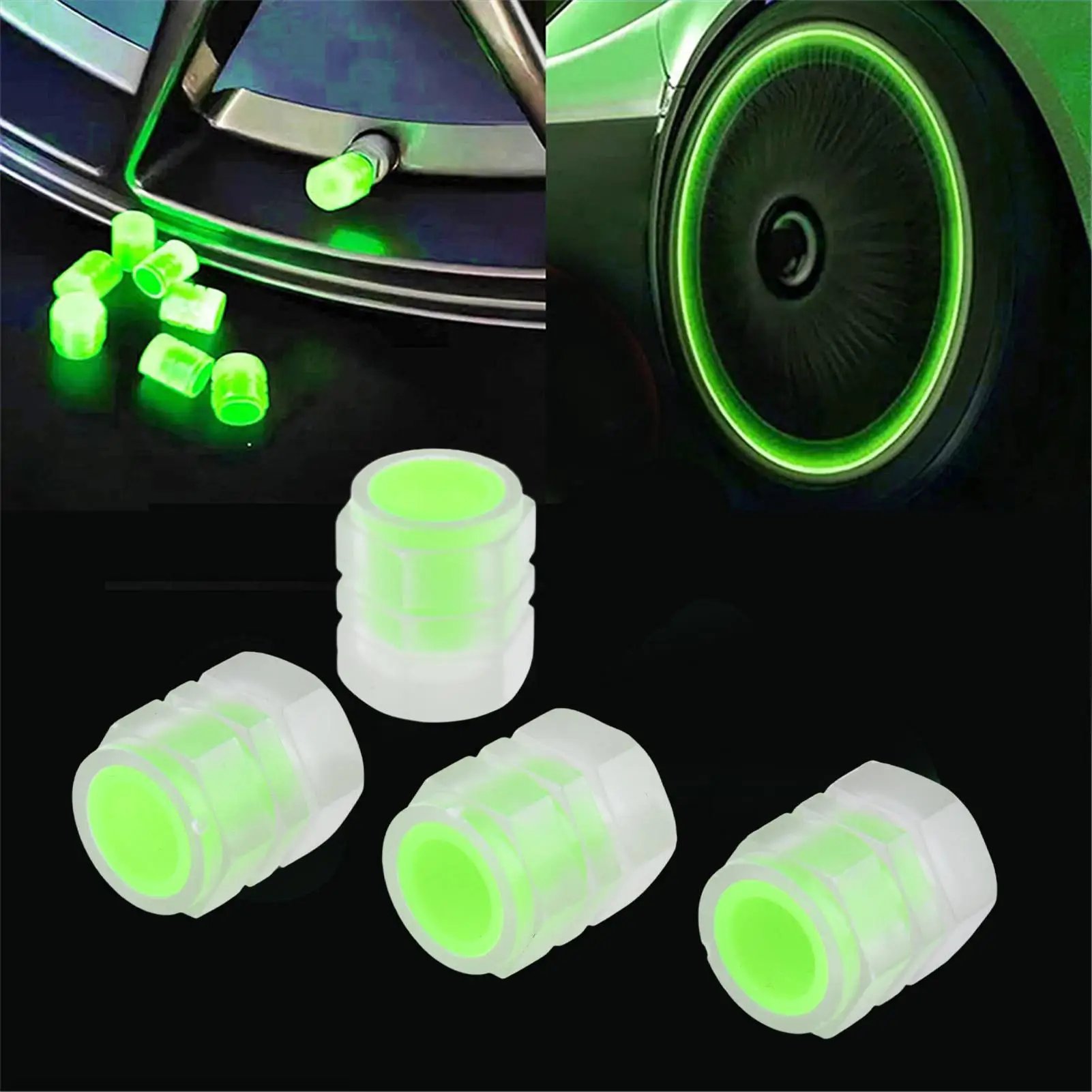 

4pcs Fluorescent Tire Valve Caps Motorcycle Tire Valve Core Cap Bicycle Luminous Valve Cap Glowing Tire Valve Stem Caps