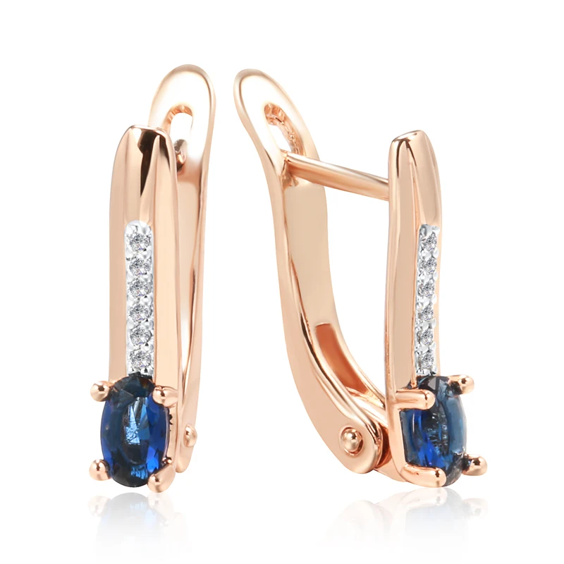 Kinel Luxury 585 Rose Gold Color Silver Plated Earrings For Women Blue Natural Stone Vintage Bride Wedding Daily Fine Jewelry