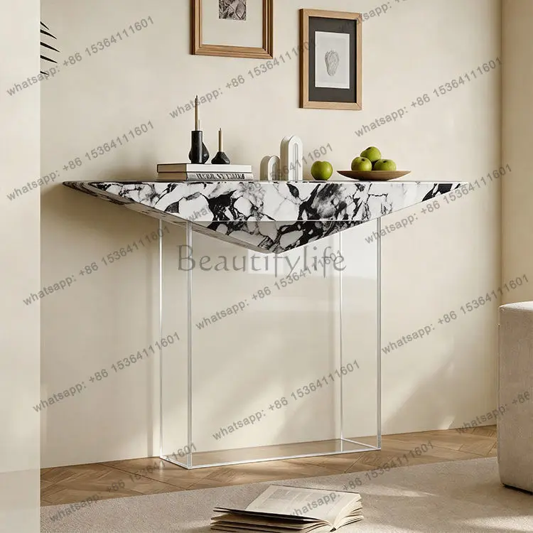 

Italian minimalist entrance table light luxury against the wall rock slab acrylic advanced counter