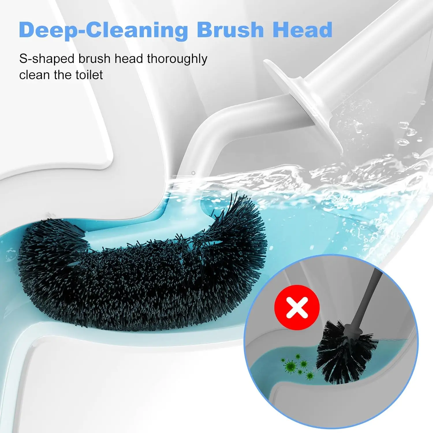 Toilet Bowl Brush Holder Set: Curved Design with Holder for Deep Cleaning Under Rim - Compact Hidden Scrubber for Small