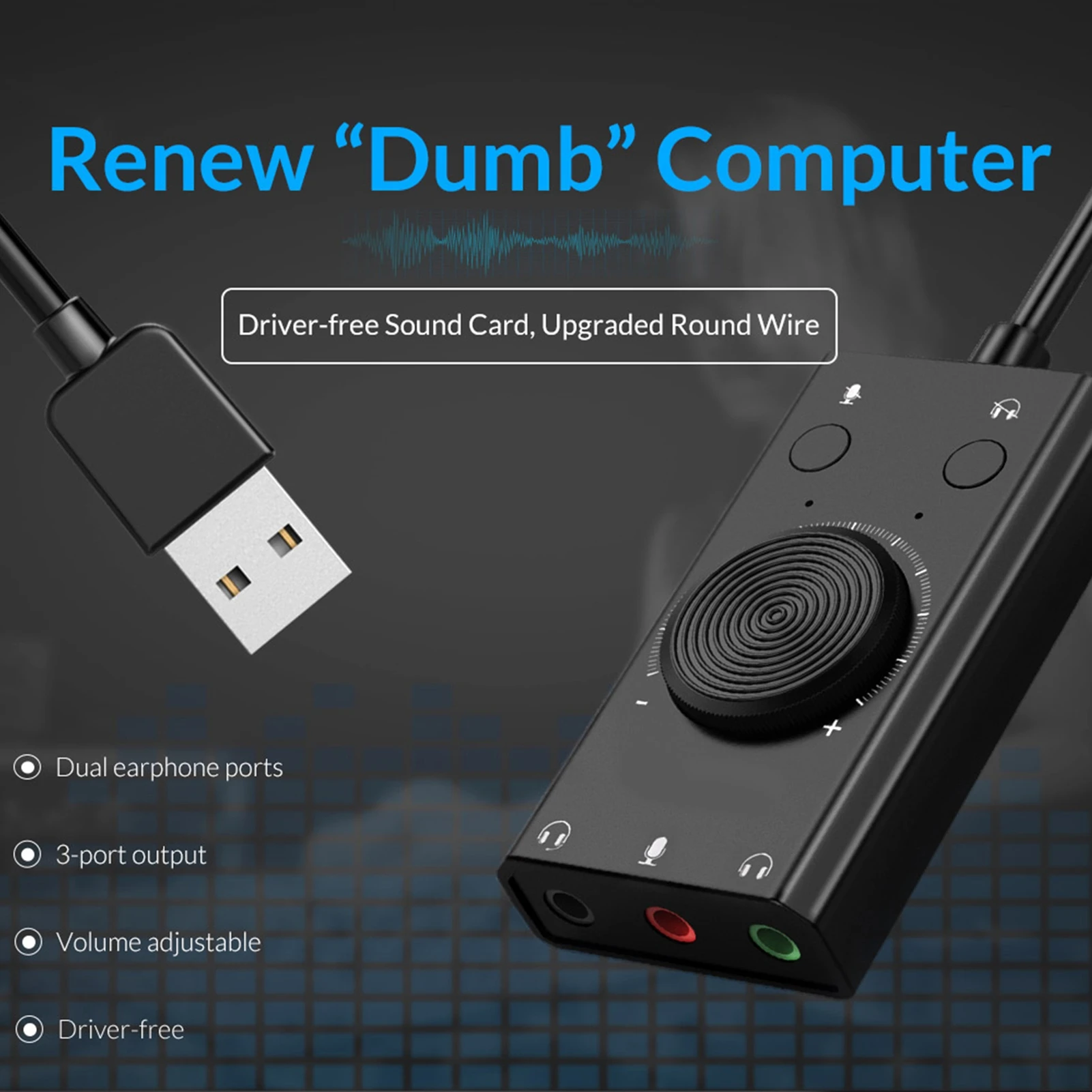 

SC2 USB Sound Card – External Headphone Audio Adapter for Desktops and Laptops, Adjustable Volume, Driver-Free Plug-and-Play