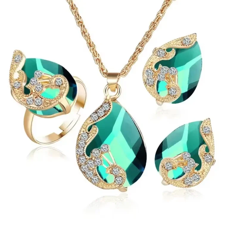 African Black Vintage Gold Color Long Hanging Earrings Rings Women Fashion Wedding Turkish Jewelry Sets Femme Pendante Brincos