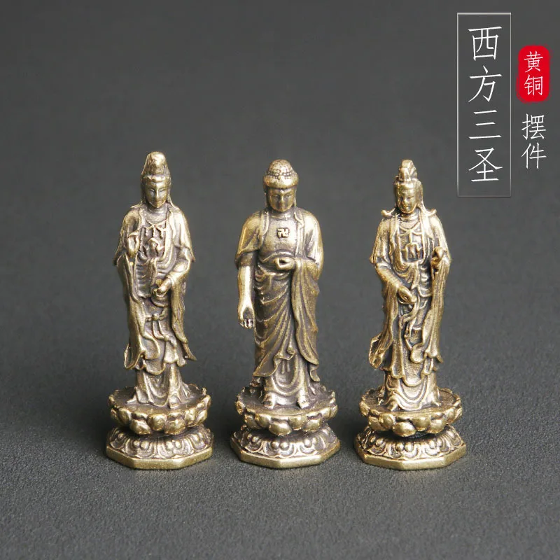 Brass Western Three Saints Table Religious Worship Buddha Bronze Sculpture God Statue