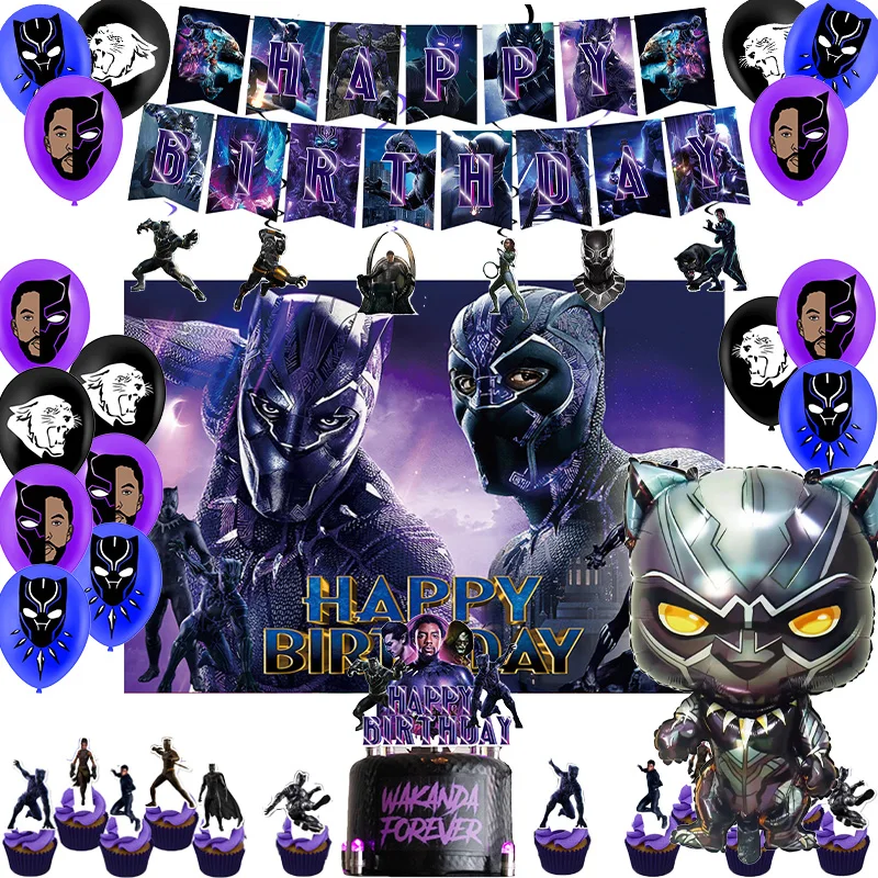 Superhero Black Panther Birthday Party Decoration Balloon Banner Backdrop Cake Topper Party Supplies Baby Shower