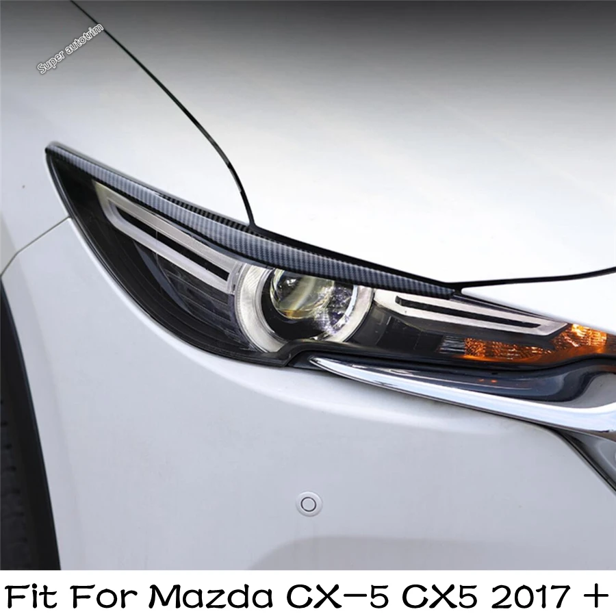 

For Mazda CX-5 CX5 2017 - 2023 Front Head Light Lamp Eyelid Eyebrow Strip Cover Trim Chrome / Carbon Fiber Exterior Accessories