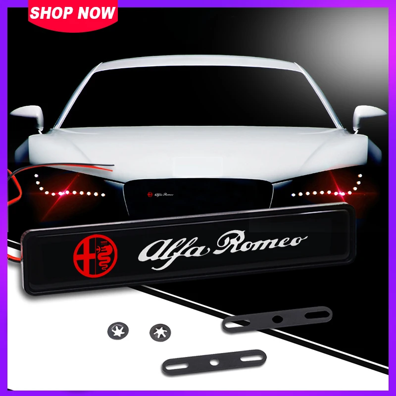 Decorative LED Lights Front Hood Grille Decoration Badge For Alfa Romeo159 147 156 166Giulietta Giulia Mito Stelvio Brera Spider