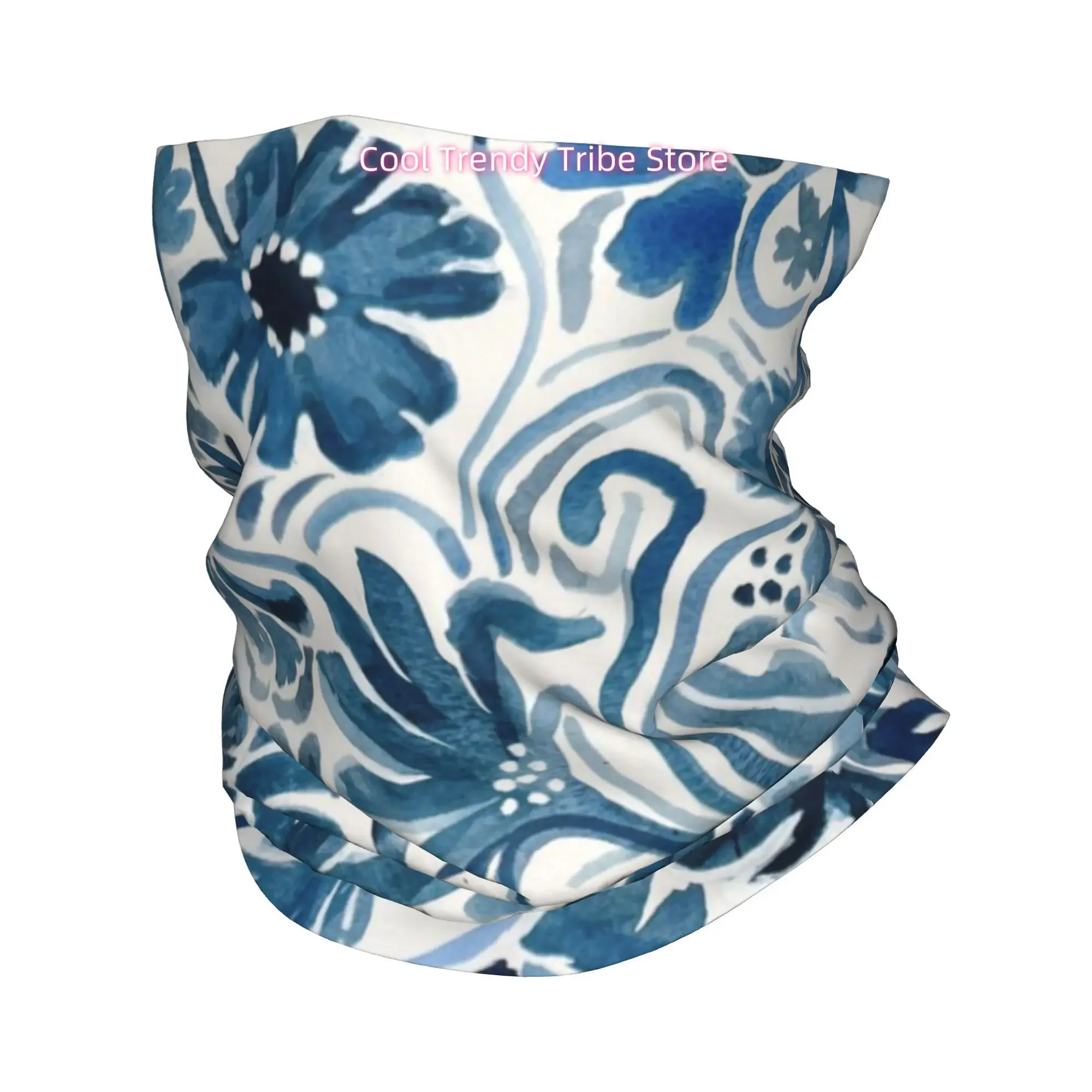 Blue Watercolor Flower Novelty Head Scarf Bandana for Women Boho Floral Hair Wrap Summer Beach Headband Retro Additions Gift