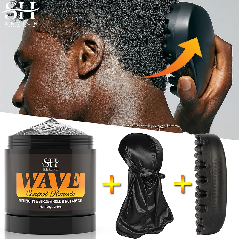 360 Wavy Frizz Control Gel Kit For African Men Control Gel Pomade Curly Hair Cream With Hair Brush Hair Style Tool Accessony