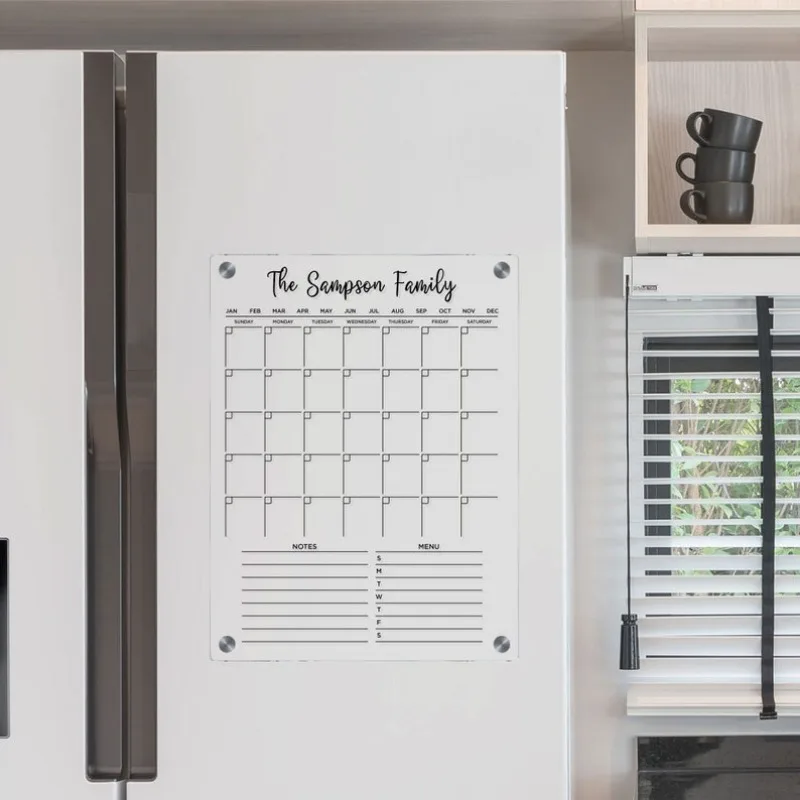 Acrylic Fridge Calendar, Magnetic Planner, Customized Dry Erase Board, Monthly Meal Planner, Kitchen Decor
