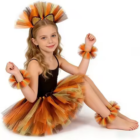 Animal Lion Tutu Skirt Outfit for Kids Birthday Party Tulle Skirts Children Halloween Costumes Jungle Safari