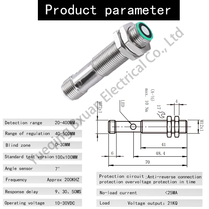 M12 Ultrasonic Proximity Sensor Sn:30mm-400mm NPN PNP 10-30V DC GM1240 Ultrasonic Distance Sensor