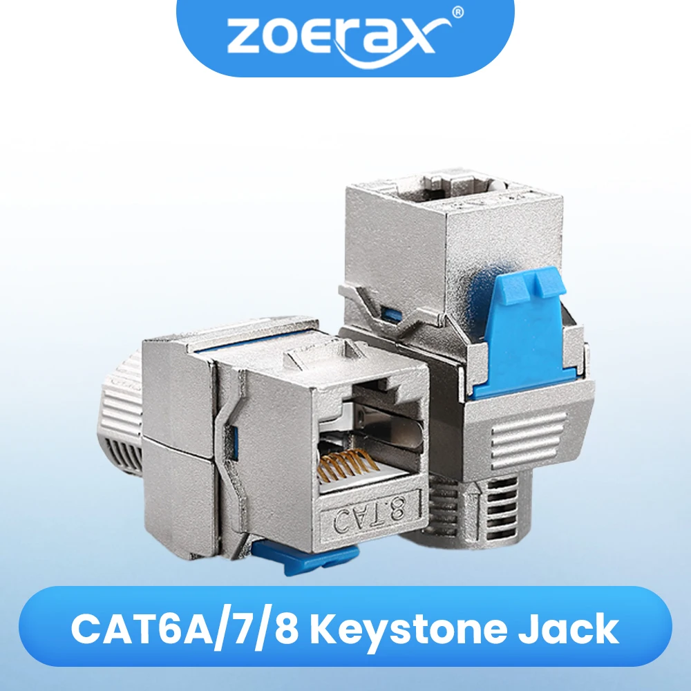 ZoeRax 2 szt. RJ45 Cat8 Cat7 Cat6A Keystone Jack RJ45 STP typ bez narzędzi moduł ze stopu cynku ekranowany Keystone Jack Adapter 40 gb/s
