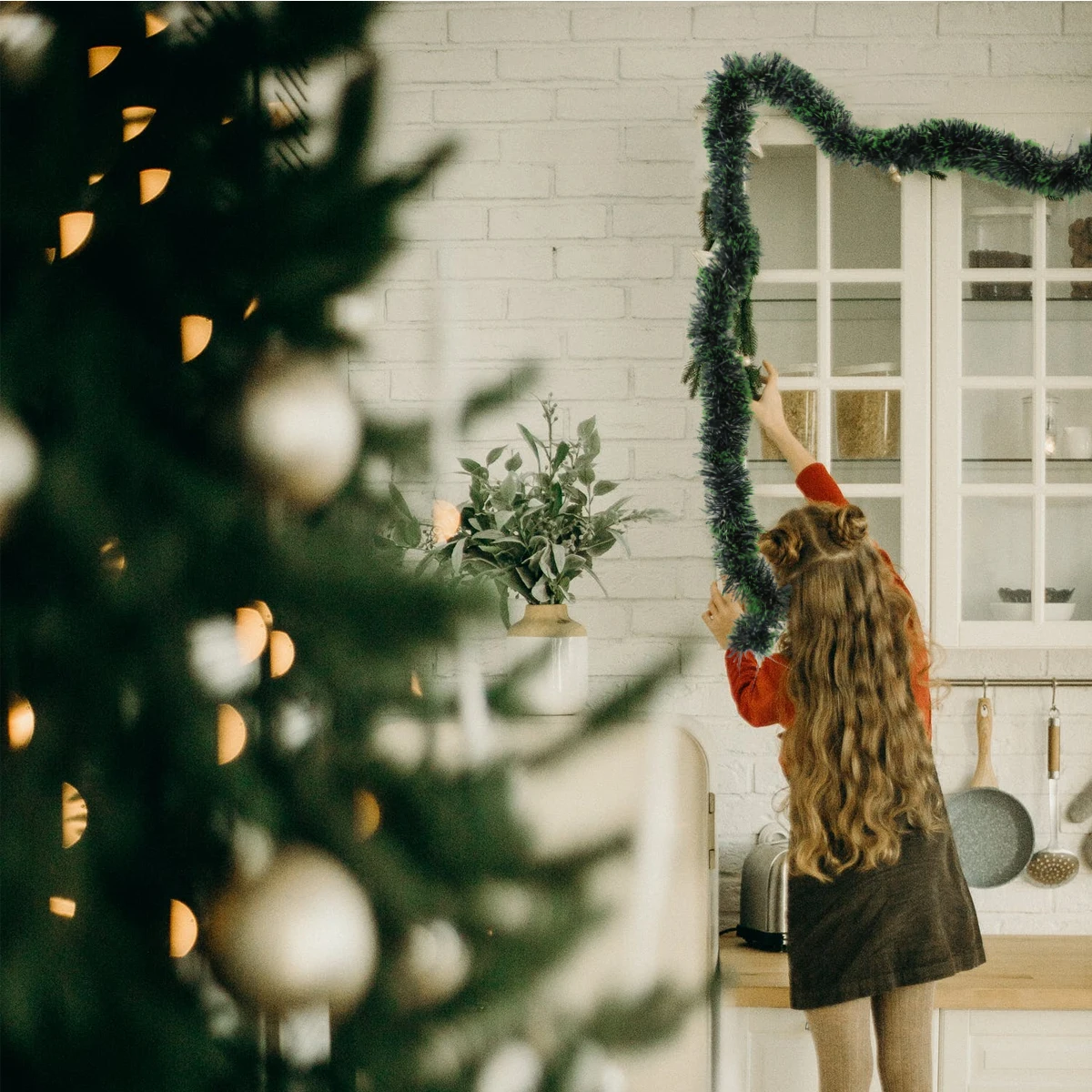 

Dark Green Christmas Garland Decoration Party Indoor Outdoor Decor Match Simulation Flowers