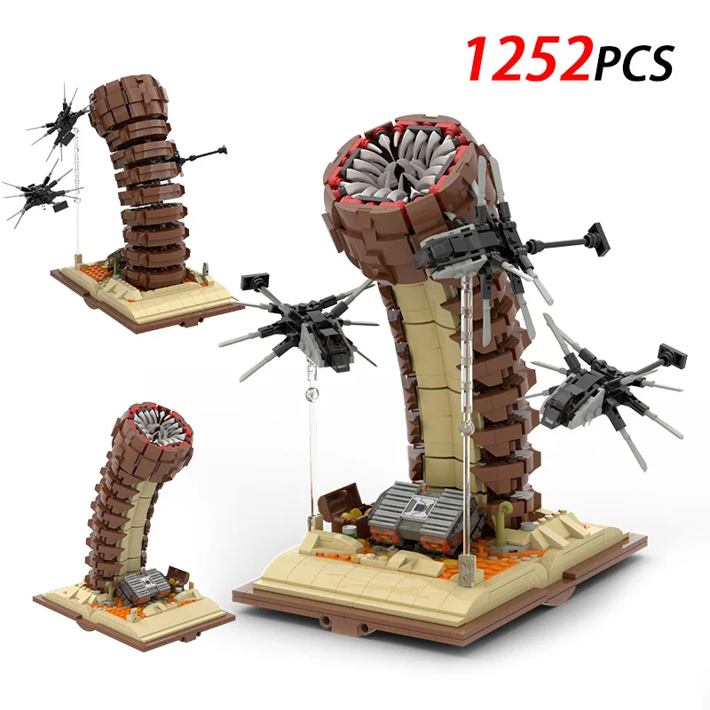 Sandworm Monster Equipped with Suspended Ornithopter Building Blocks Set Classic Movie Collectible Model Toys Gift for Fan Kids