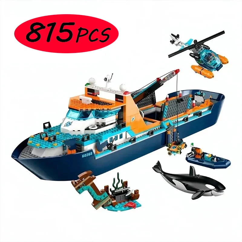 City 60368 Arctic Explorer navire Compatible bloc de construction jouets bateau flottant hélicoptère ROV Sub Orca briques cadeaux pour garçon filles