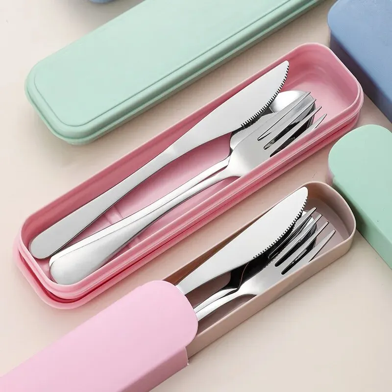 3pcs 410 Stainless Steel Portable Cutlery Set Mirror Polished Edge Rounded Comfortable Knife Fork And Spoon Three Piece Set