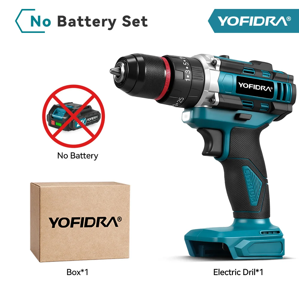 YOFIDRA Elektrische Klopboormachine 25 + 3 Koppel Handheld Draadloze 3IN1 Klopboormachine Houtbewerking Power Tool Voor Makita 21V batterij Pin