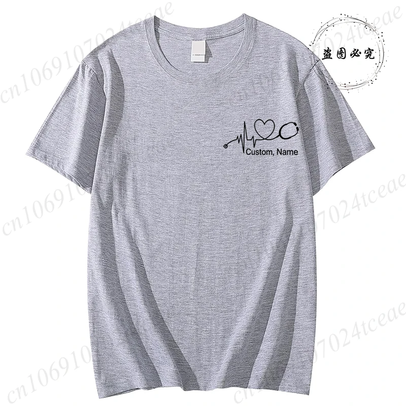 Custom Name Nurse Shirt Stethoscope Heartbeat RN Tee Shirts for Women Men Clothing Summer Fashion Customized T-Shirts view 5
