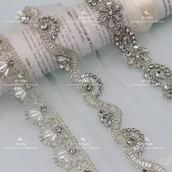 Beaded Lace Trim Pearl and Rhinestone DIY Clothing Collar Headwear Shoe Hat Wedding Dress Formal Wear Accessories Lace Trim
