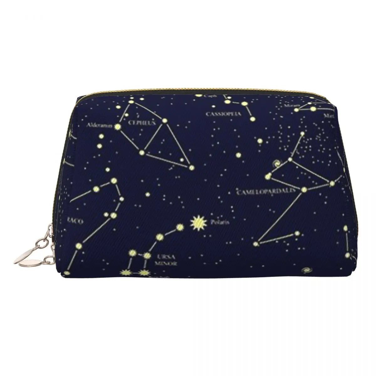 Night Sky Golden Celestial Stars Zodiac Constellations Women Cosmetic Bag Travel Makeup Organizer Pouch Toiletry Storage