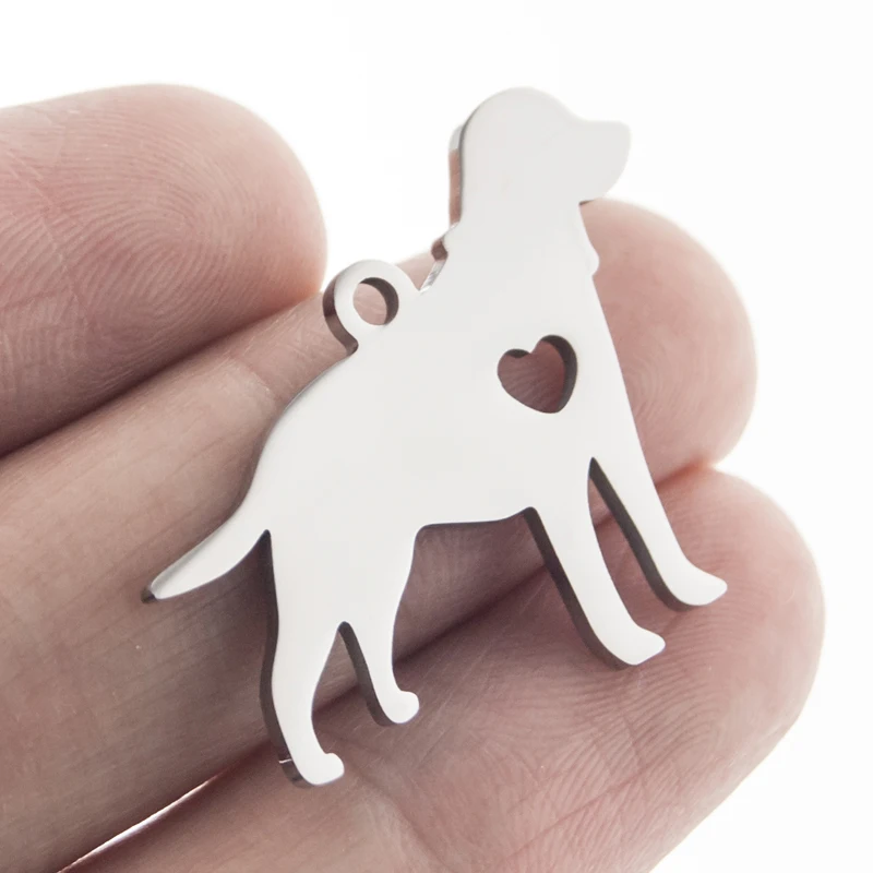 Stainless Steel Pendant with Heart for Pets ID Tag for Print Mirror Polish Blank Dog Tag Puppy and Animals I Love Dog Cat, 10PCs