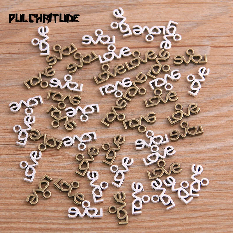100PCS 7*12mm Two Color Vintage Metal Zinc Alloy Small Letters love Charms Fit Jewelry Animal Pendant Charms Makings