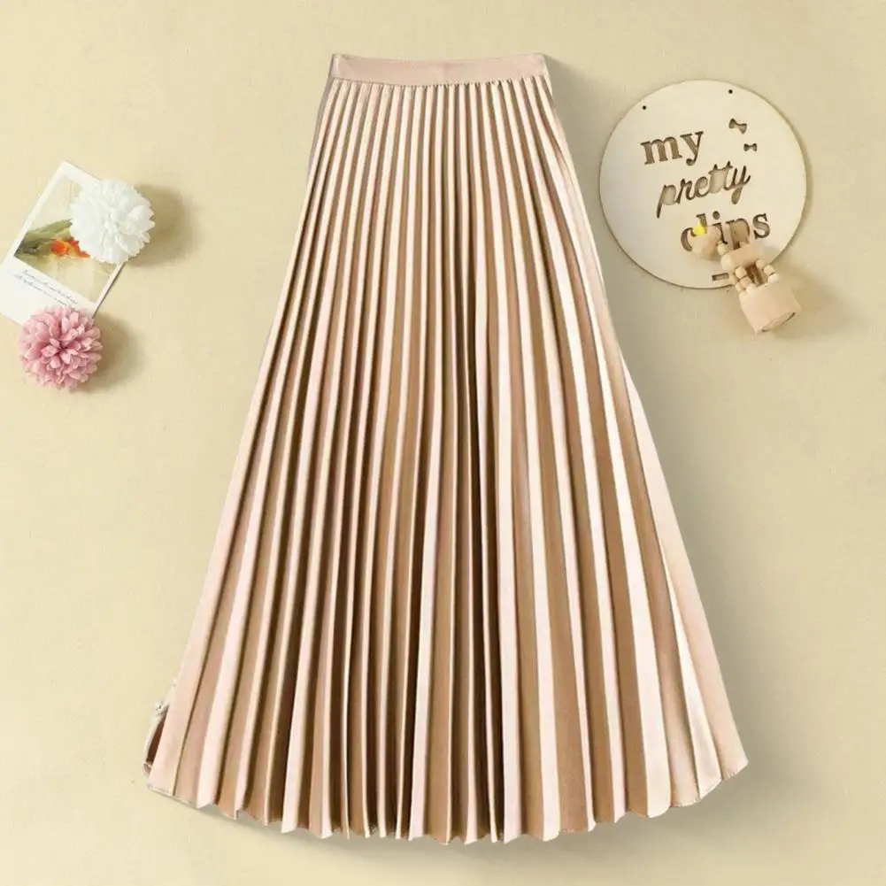 

Женская плиссированная юбка, элегантная, с завышенной талией, средней длины, миди, на резинке, из атласа, длинная юбка, повседневное платье, 80