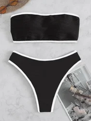 Bikinis Bandeau con encuadernación en contraste para mujer, bañador Sexy con Tanga, traje de baño con realce, ropa de playa para verano 2023