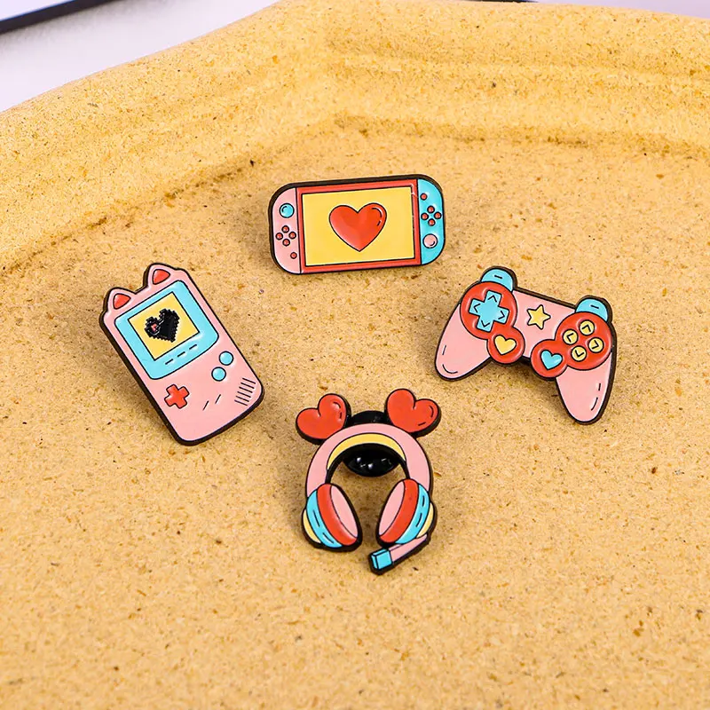 New Pink Handheld Consoles Enamel Pins Pretty Game Controller Headphones Brooches For Gamer Nice Gift