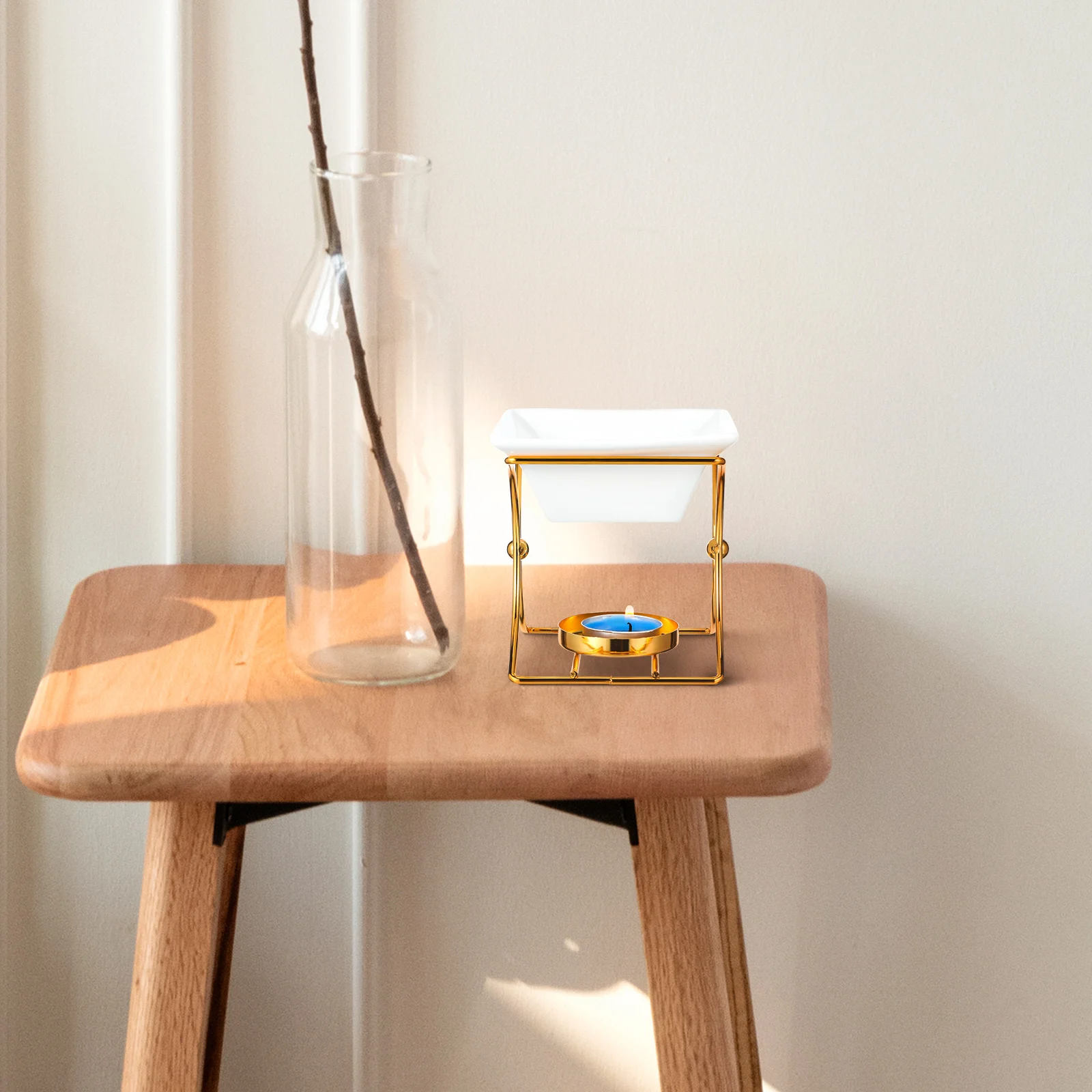 

2Pcs Aromatherapy Wax Burner Set Ceramic Oil Warmer with Iron Frame X-Shaped Design for Home Bedroom Living Room Decor Essential