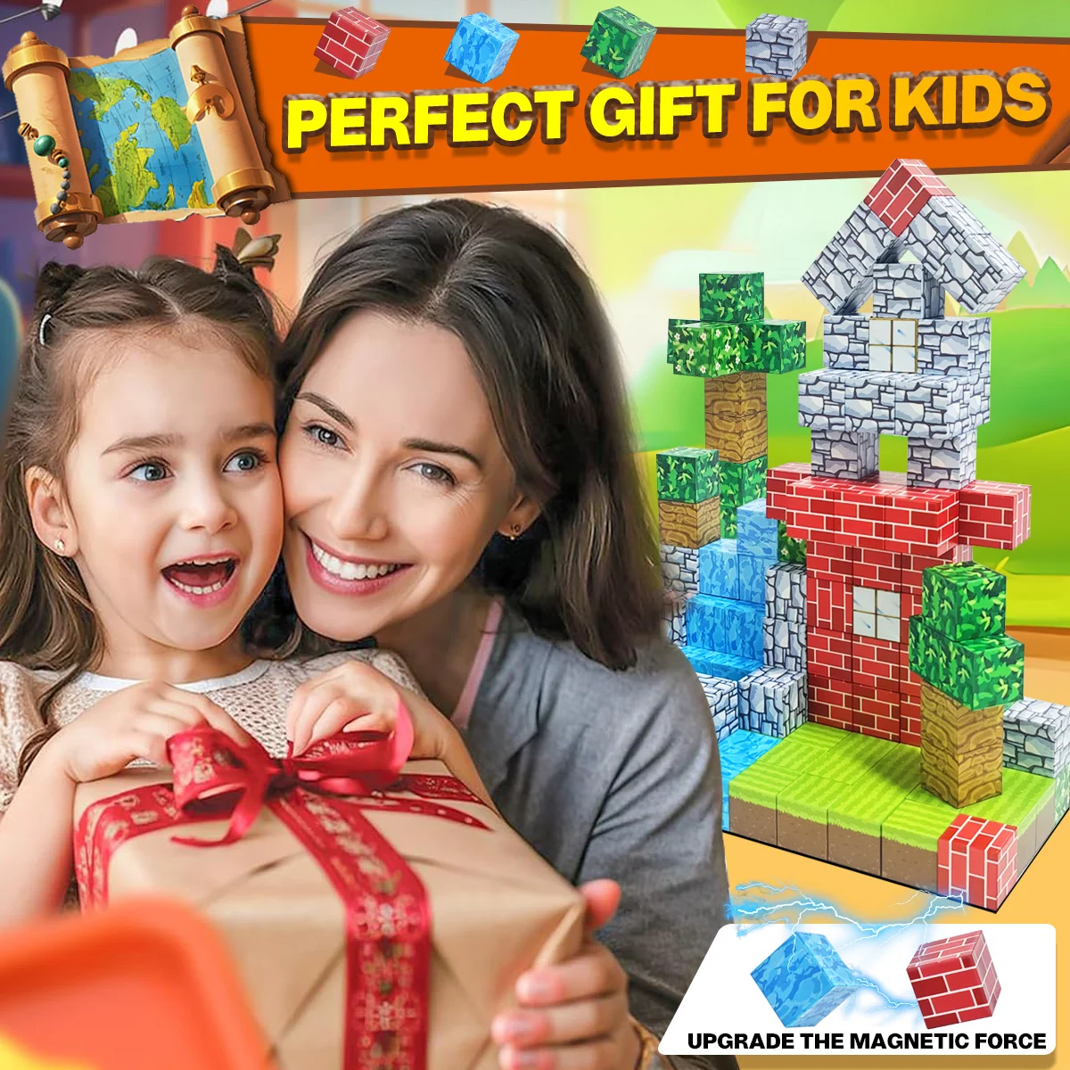 Magnetic Building Blocks Cubes for Kids, Magnet Tiles Stacking Toy, Build Forest World Set, Sensory Christmas Birthday Gifts