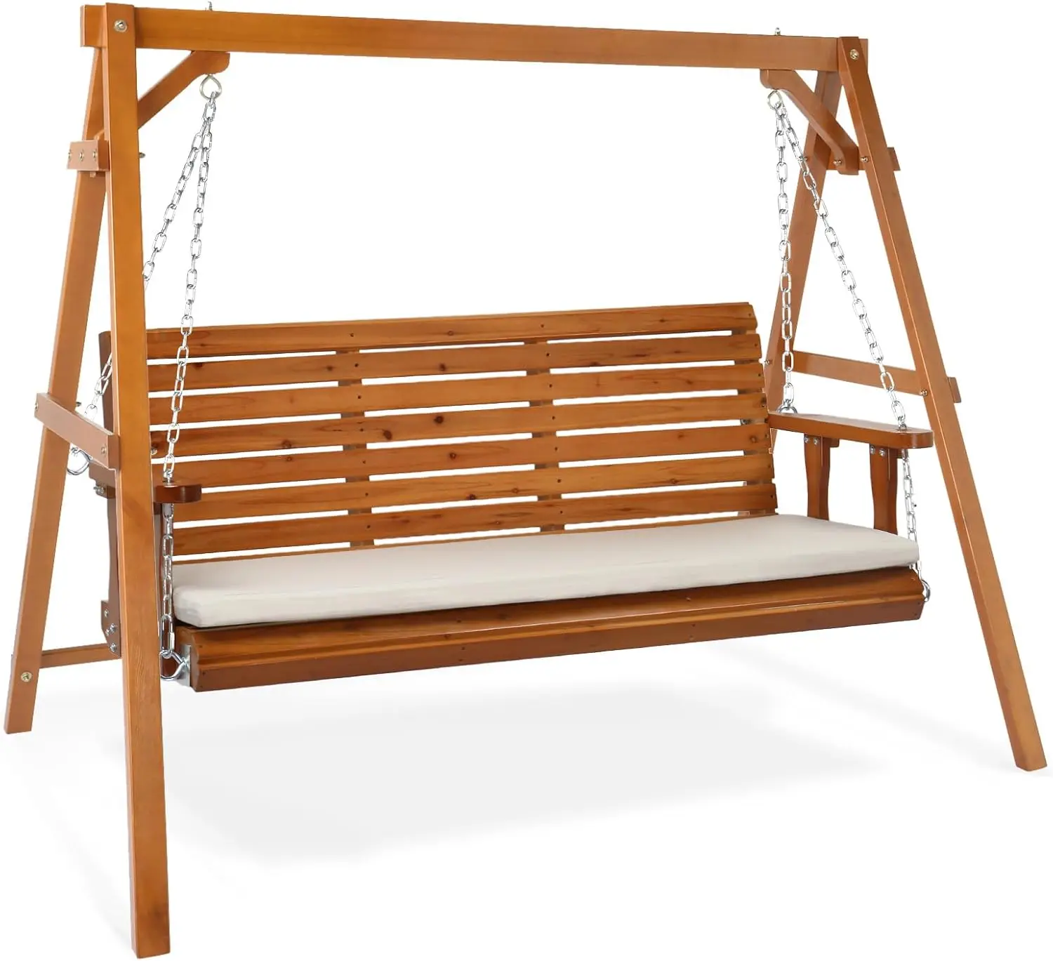 Columpio para porche al aire libre con marco, columpio y soporte para colgar en el patio con cojines adicionales resistentes de 880 libras para patio, jardín, piscina, terraza,