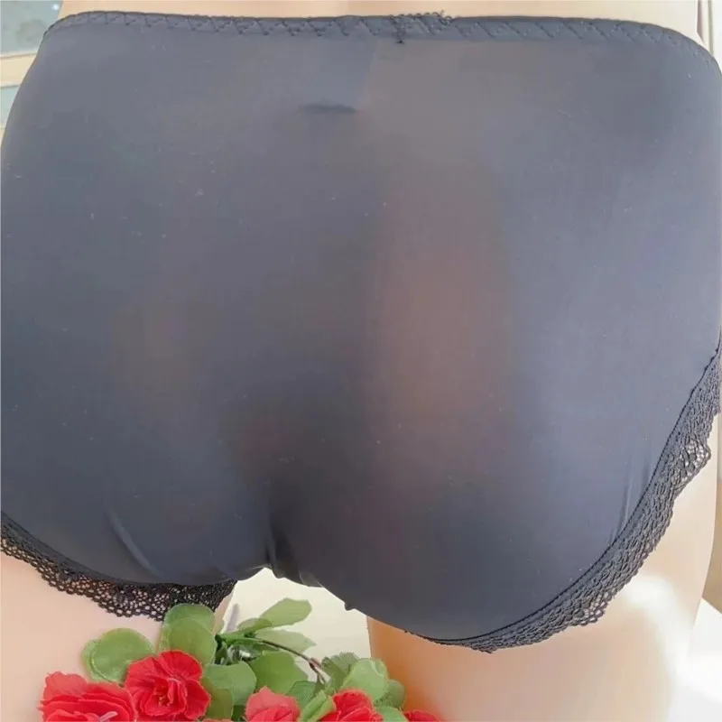 Man's Summer Ice Silk Briefs Lace Flower Embroid Bow Men's Sexy Mid-rise Panties Live Show Dance FKK Private Party Costumes
