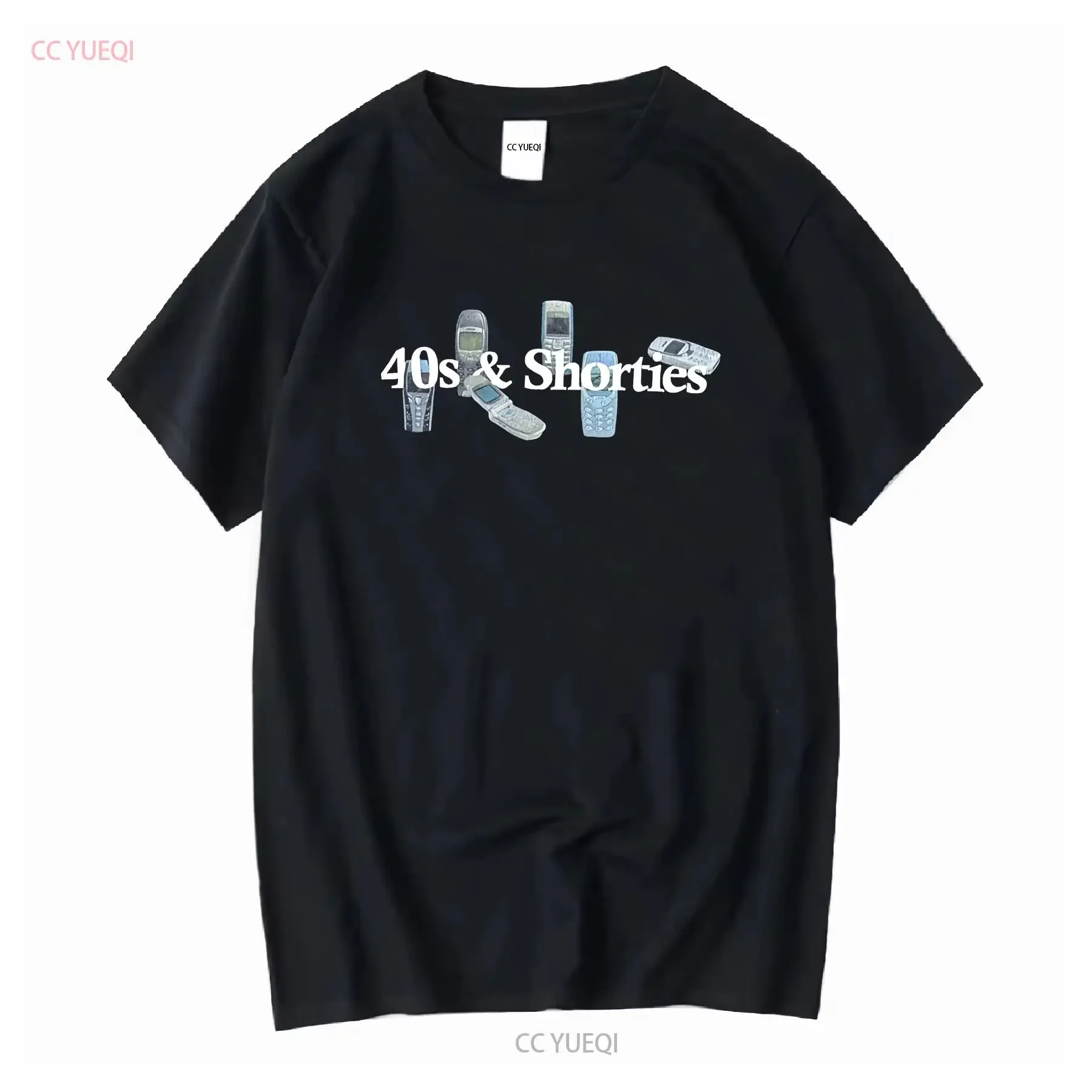 40s Shorties Mens  Retro Cell Phone T Shirt Size M Black vintage Washed Versatile fashion Stylish Breathable Soft streetwear