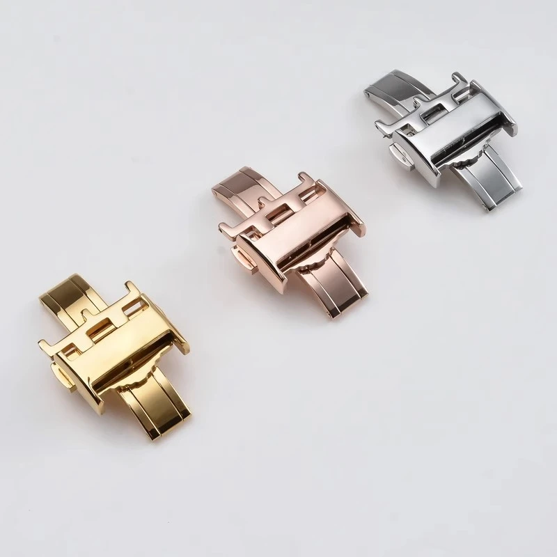 For Longines L2 L3 L4 L5 Watch Strap Buckle Accessories Rose gold  Folding Buckle Double Press Butterfly Clasp 14mm 16mm 18mm