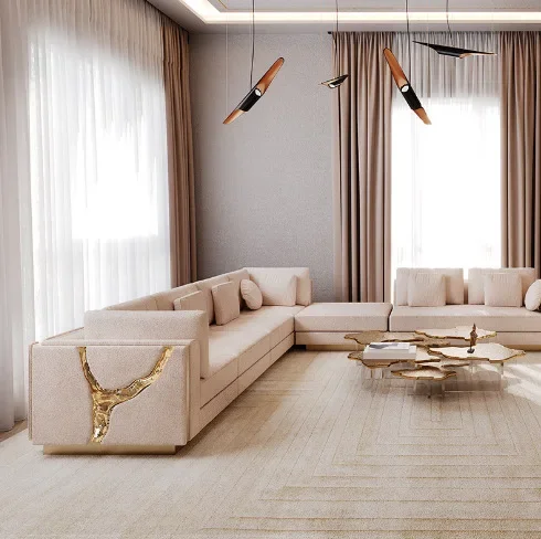 Italian light luxury, modern simple fabric sofa, living room multi-person sofa