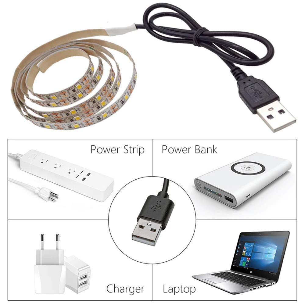 DC 5V USB LED Strips 2835 Biały Ciepły Biały Taśma LED Taśma świetlna do podświetlenia telewizora Oświetlenie dekoracyjne do pokoju domowego 1m-5m