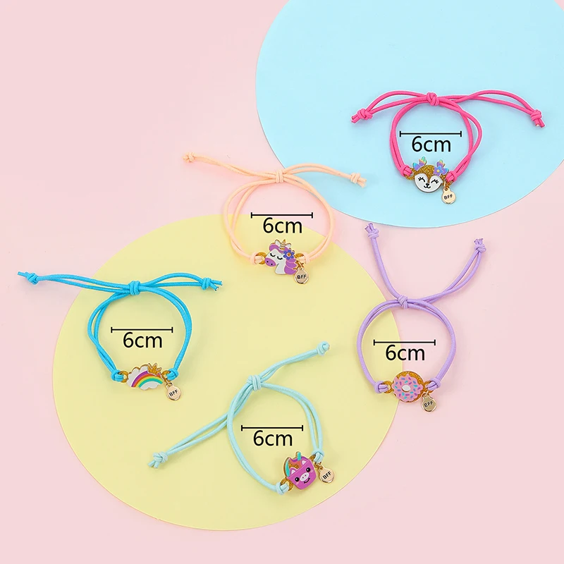 5Pack Cute Unicorn Donut Rainbow Bear Butterfly Charm Elastic Rope Bracelet for Girl Hairband Use Friendship BFF Gifts