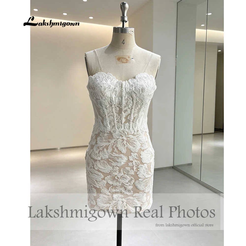 Lakshmigown Spitzen-Kurzkleid Hochzeitskleid, Etuikleid mit Herzausschnitt, Brautkleid für Abschlussball und Party, Saudi-Arabien, Israel, Dubai, Maßanfertigung – Detail 7