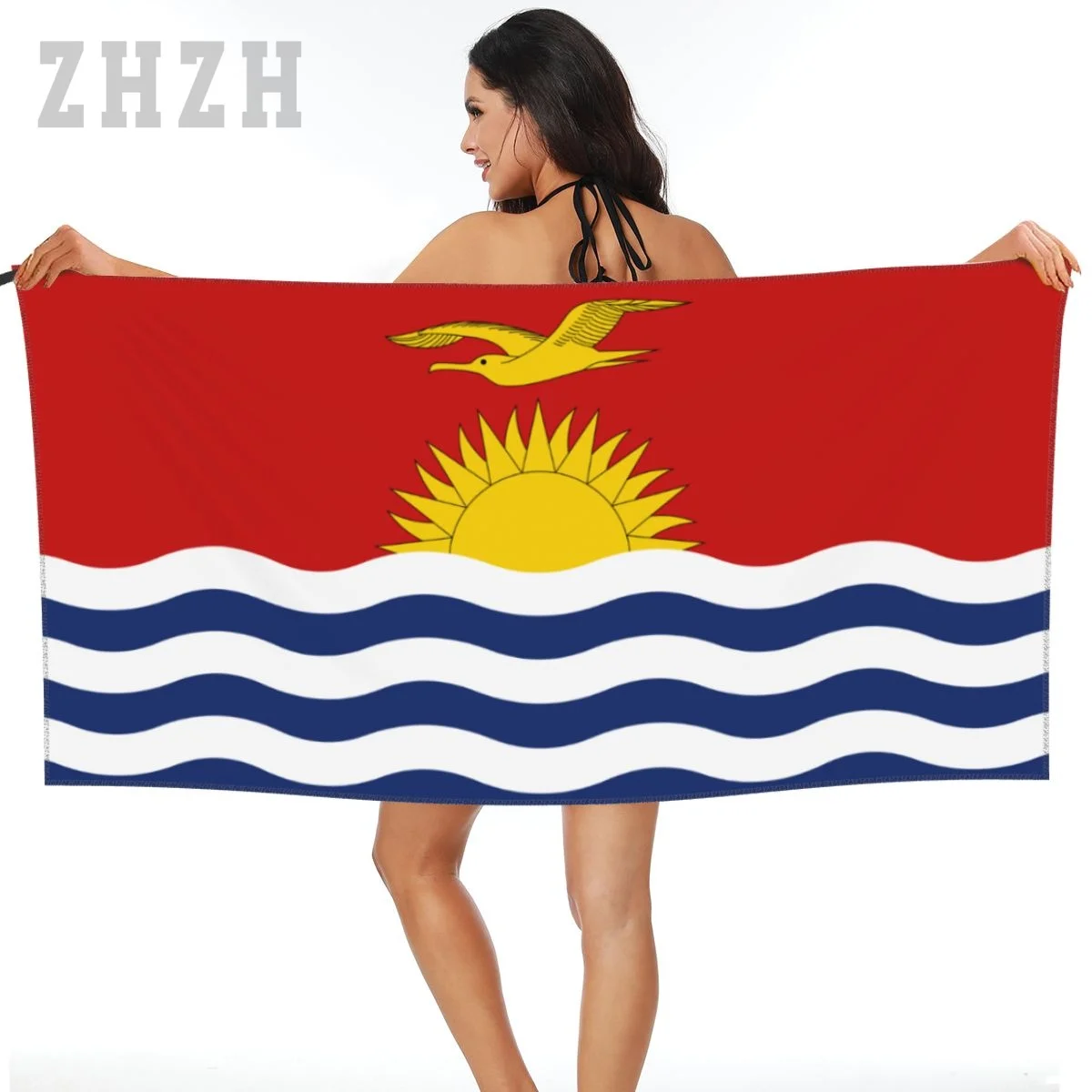 

More Design Kiribati Flag Emblem Bath Towel Quick dry Microfiber Absorbing Soft Water Breathable Beach Swimming Bathroom