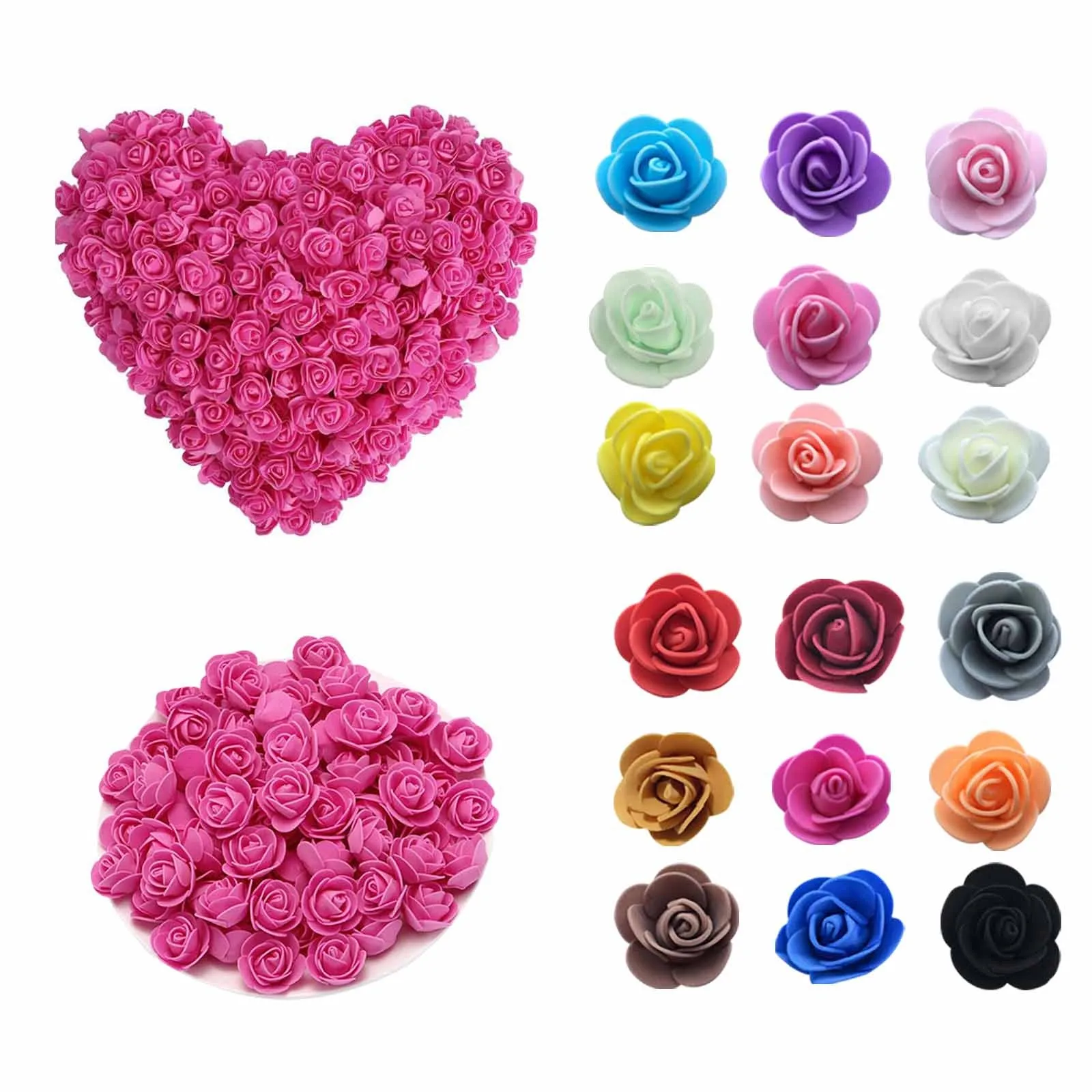 50/100pcs Foam Rose 3.5cm Artificial Flowers PE Rose Heads DIY Valentine's Day Roses Wedding Candy Box Decor Wreath Accessories