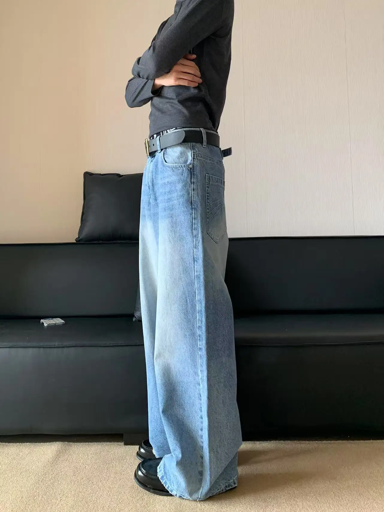 

Утягивающие винтажные джинсы, свободные широкие брюки, повседневные прямые длинные брюки для мужчин и женщин, удобные хлопковые джинсы