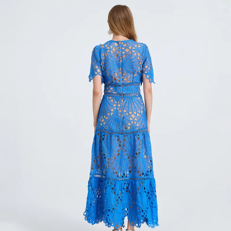 Jupe longue en dentelle brodée lourde, Patchwork, ourlet à volants, taille haute, ligne a, ort Sve, Collection d'hiver Street Sle