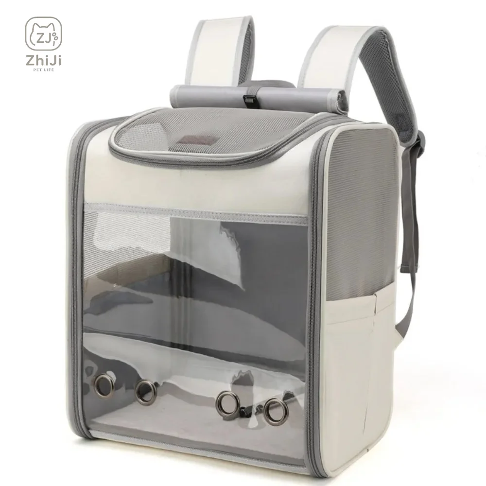 Portable Transparent Pet Carrier Bag Large Space Oxford Cat Carrying Bag Breathable Foldable Pet Backpack Outdoor Use