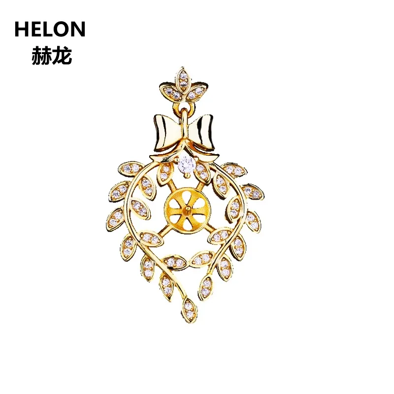 

925 Sterling Silver leaves Women Pendant CZ Luxurious 8-12mm Pearl or Round Bead Semi Mount Pendant Setting Wholesale